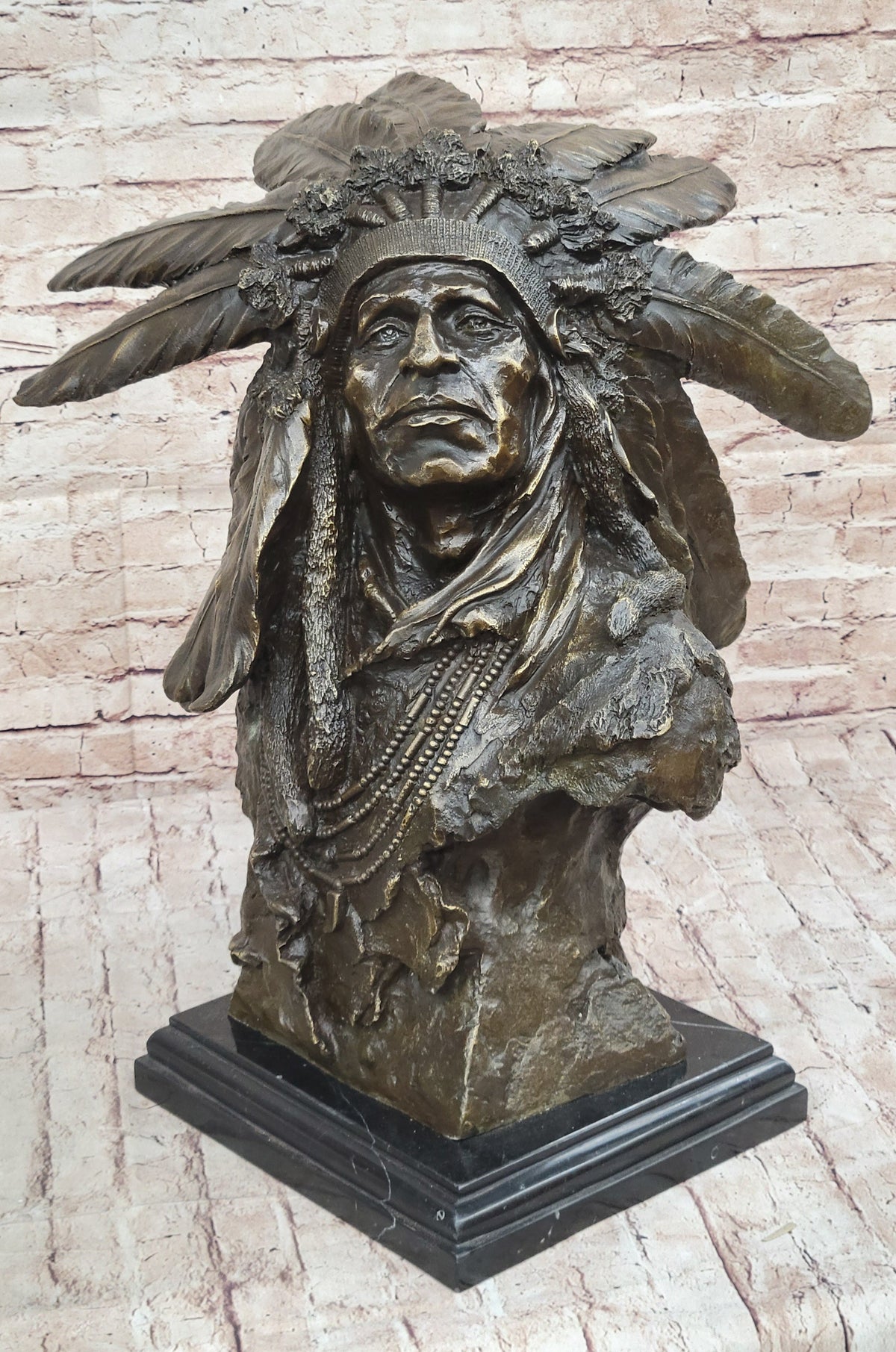 Carl Kauba Native American Indian Chief War Bonnet Bronze Bust