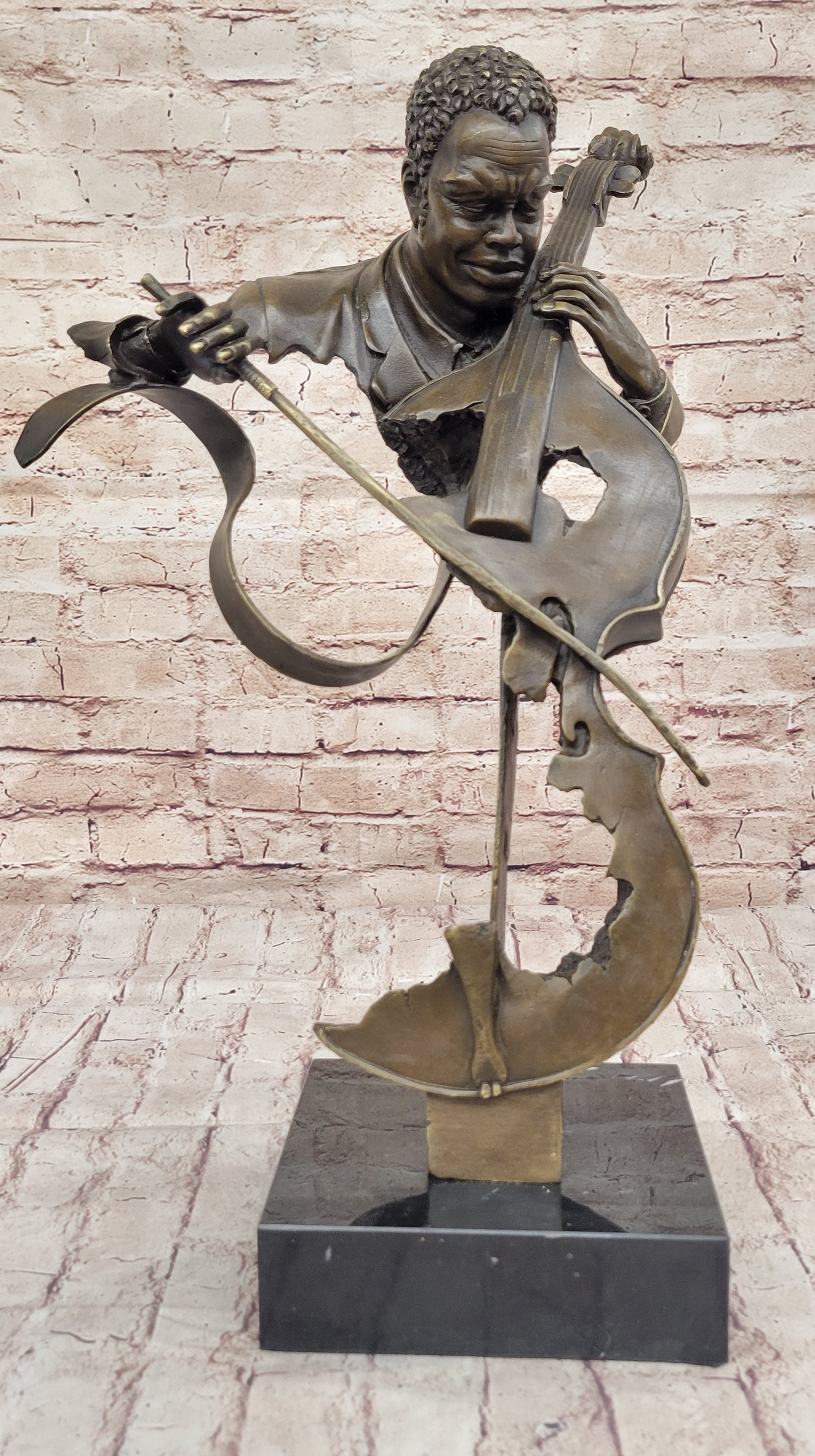 Cello Player Bronze Sculpture Classical Jazz Art