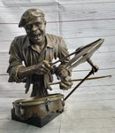 African Drummer Black Musician Bronze Sculpture Marble Base