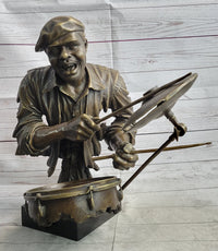 African Drummer Black Musician Bronze Sculpture Marble Base