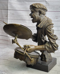 African Drummer Black Musician Bronze Sculpture Marble Base