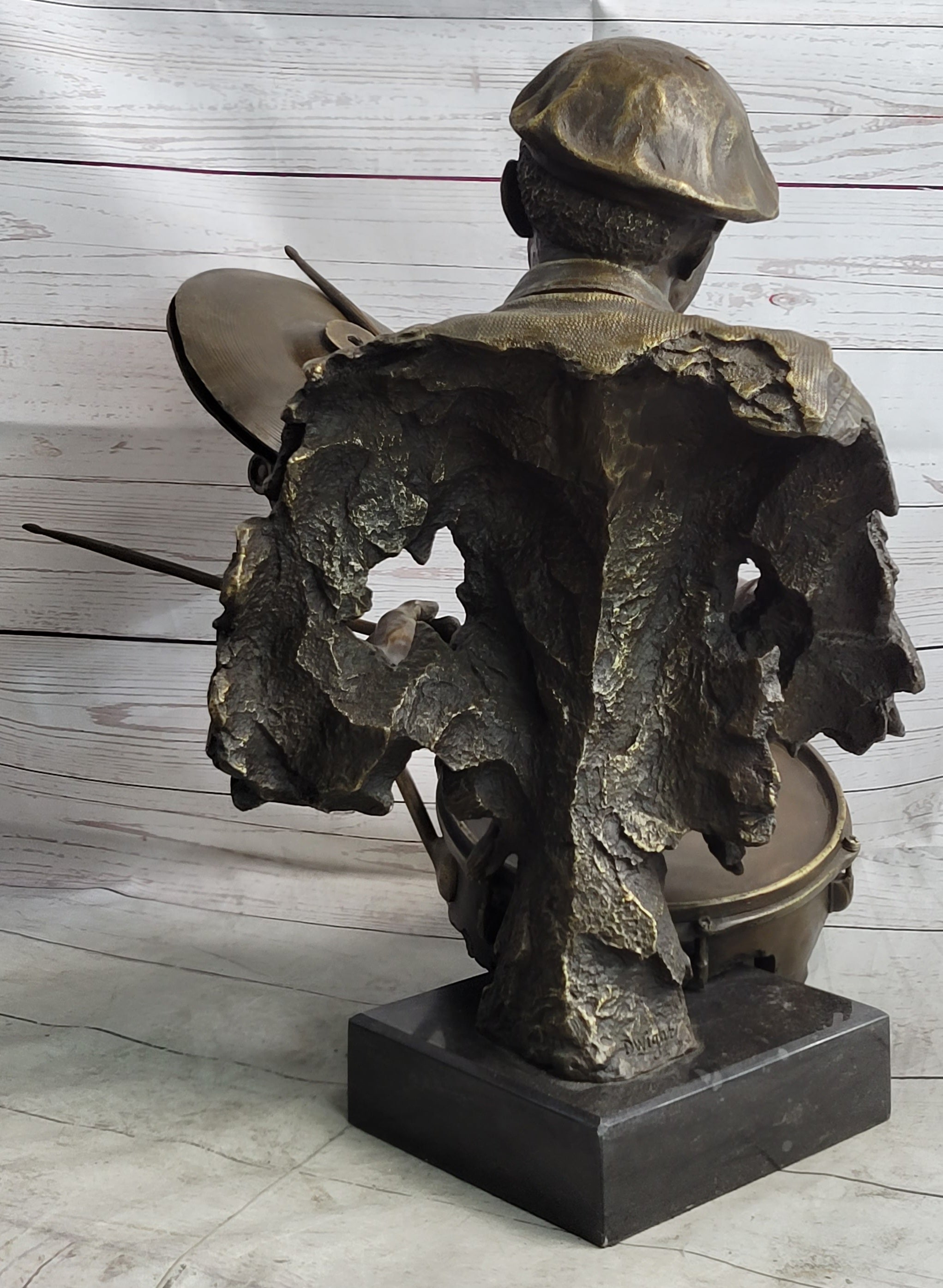 African Drummer Black Musician Bronze Sculpture Marble Base