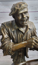 African Drummer Black Musician Bronze Sculpture Marble Base
