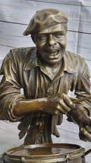 African Drummer Black Musician Bronze Sculpture Marble Base
