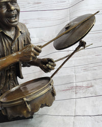 African Drummer Black Musician Bronze Sculpture Marble Base