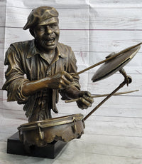 African Drummer Black Musician Bronze Sculpture Marble Base