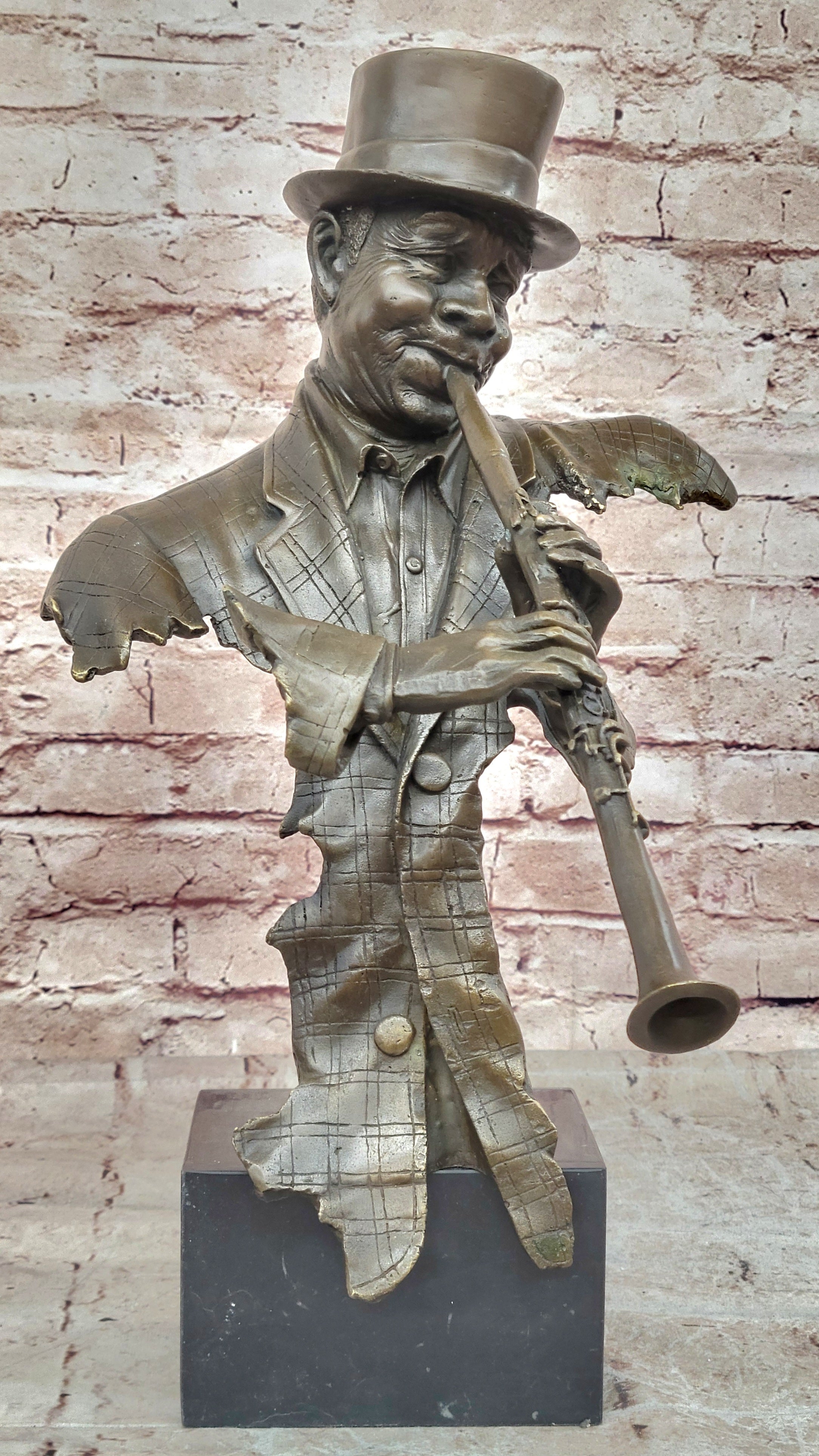 Bronze New Orleans Jazz Musician Playing Clarinet