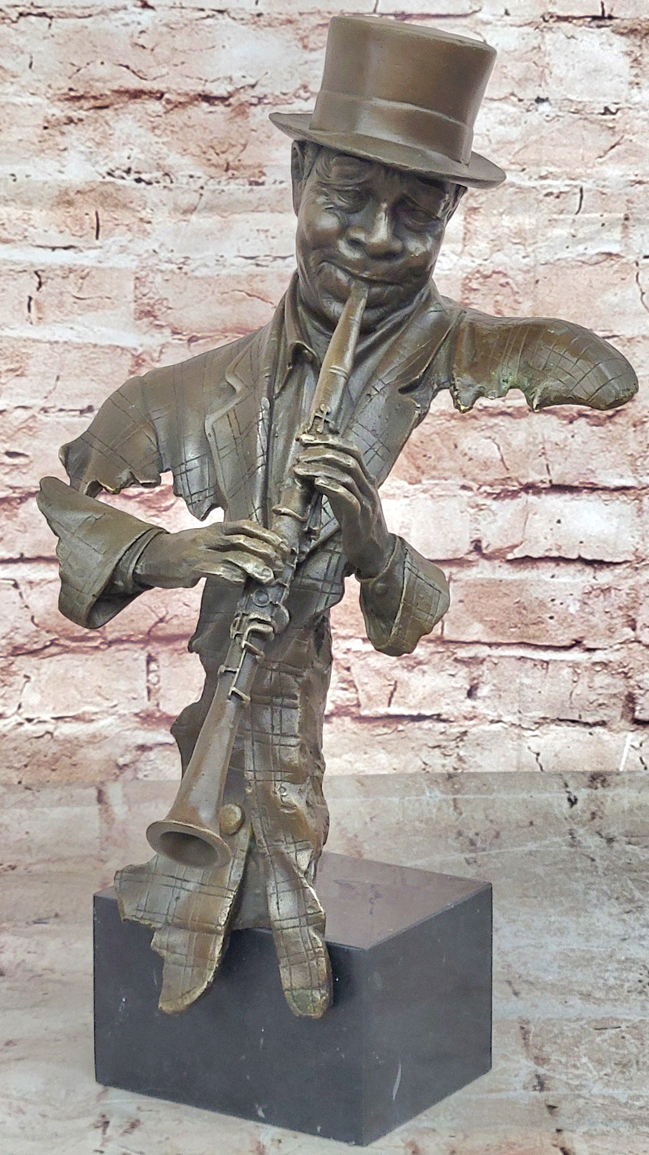 Bronze New Orleans Jazz Musician Playing Clarinet
