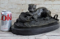 Panther Puma Mountain Lion vs. Alligator Bronze Sculpture
