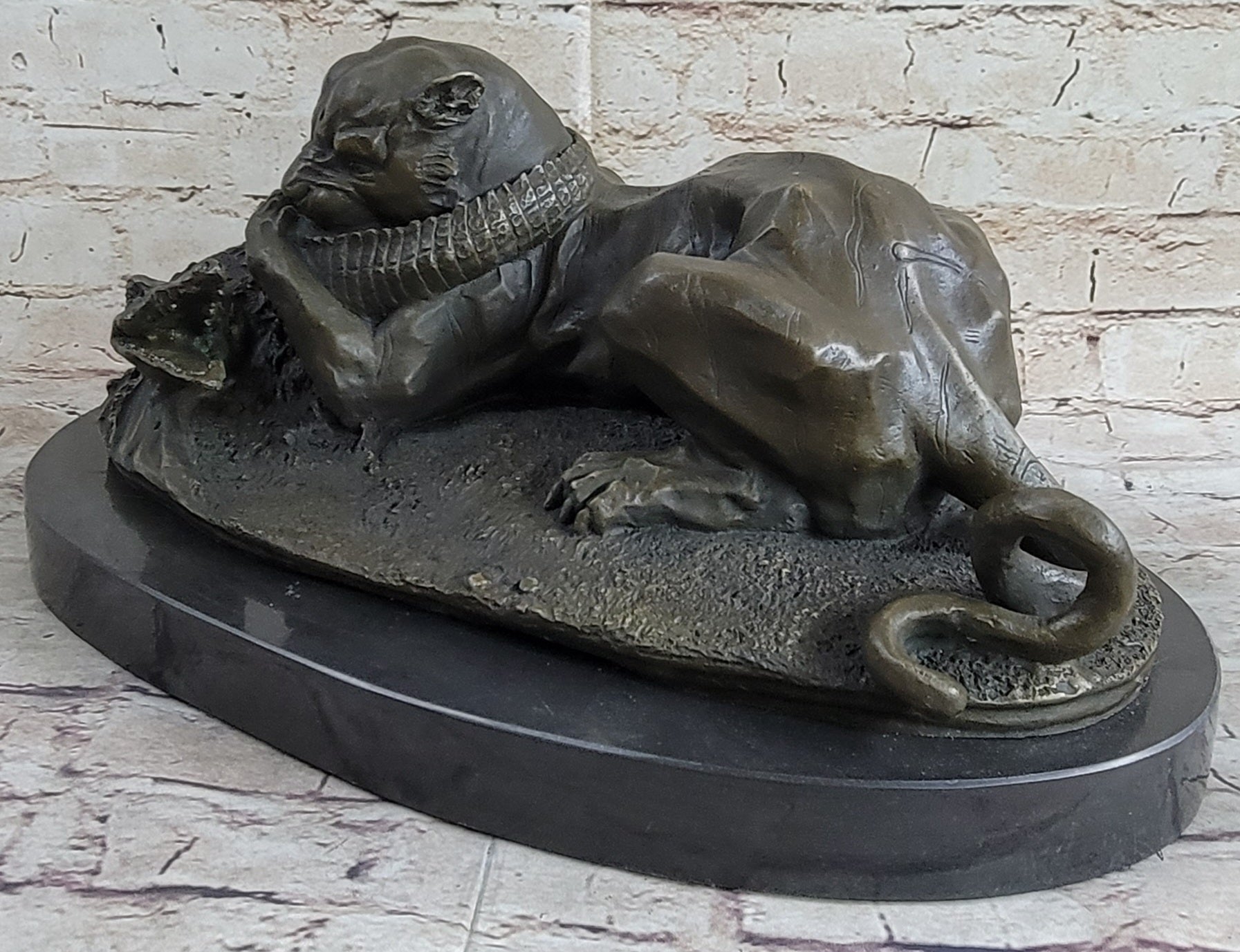 Panther Puma Mountain Lion vs. Alligator Bronze Sculpture