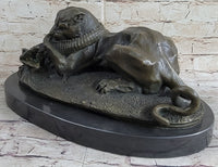 Panther Puma Mountain Lion vs. Alligator Bronze Sculpture