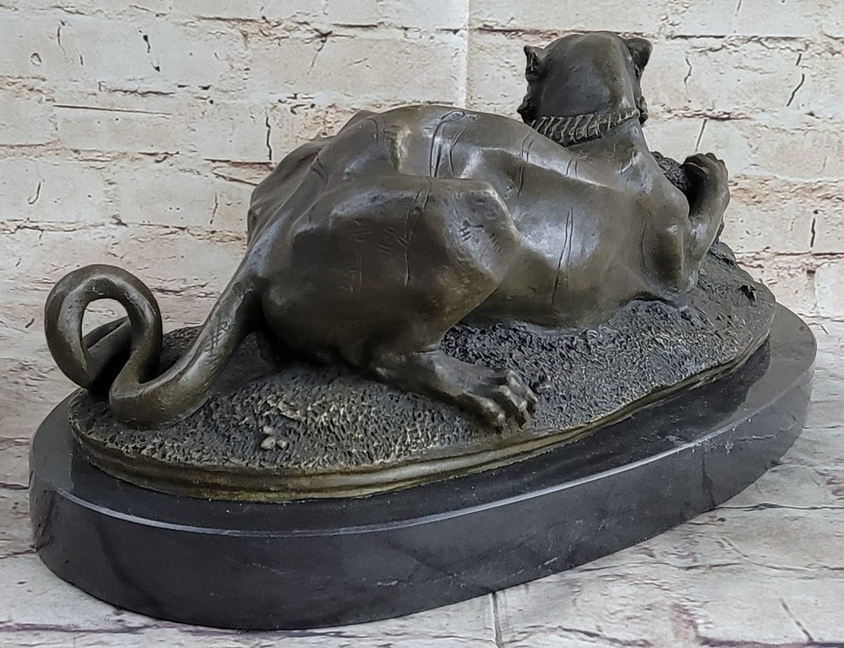 Panther Puma Mountain Lion vs. Alligator Bronze Sculpture