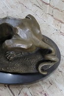 Panther Puma Mountain Lion vs. Alligator Bronze Sculpture