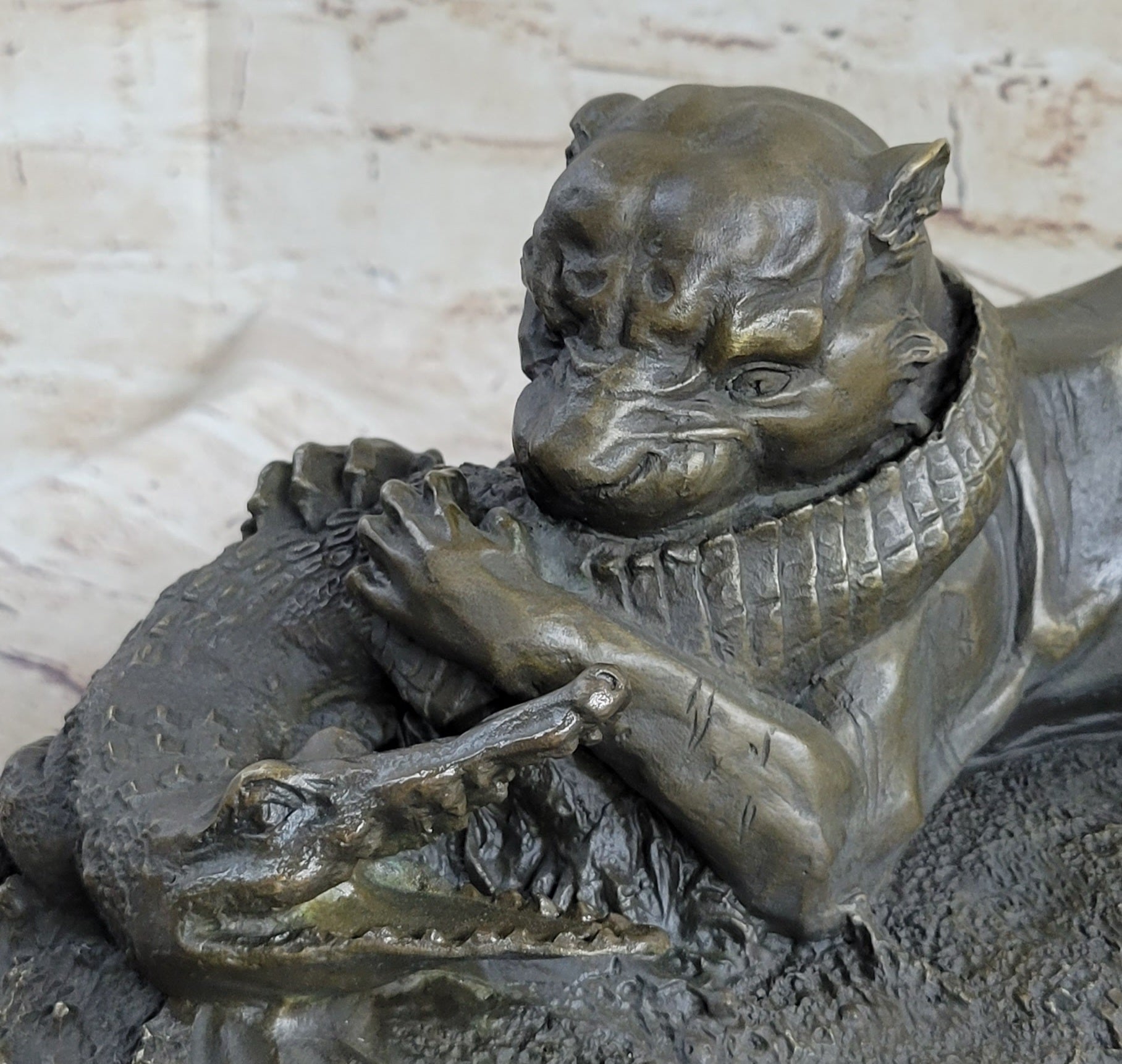 Panther Puma Mountain Lion vs. Alligator Bronze Sculpture