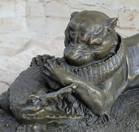 Panther Puma Mountain Lion vs. Alligator Bronze Sculpture