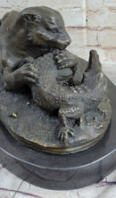 Panther Puma Mountain Lion vs. Alligator Bronze Sculpture