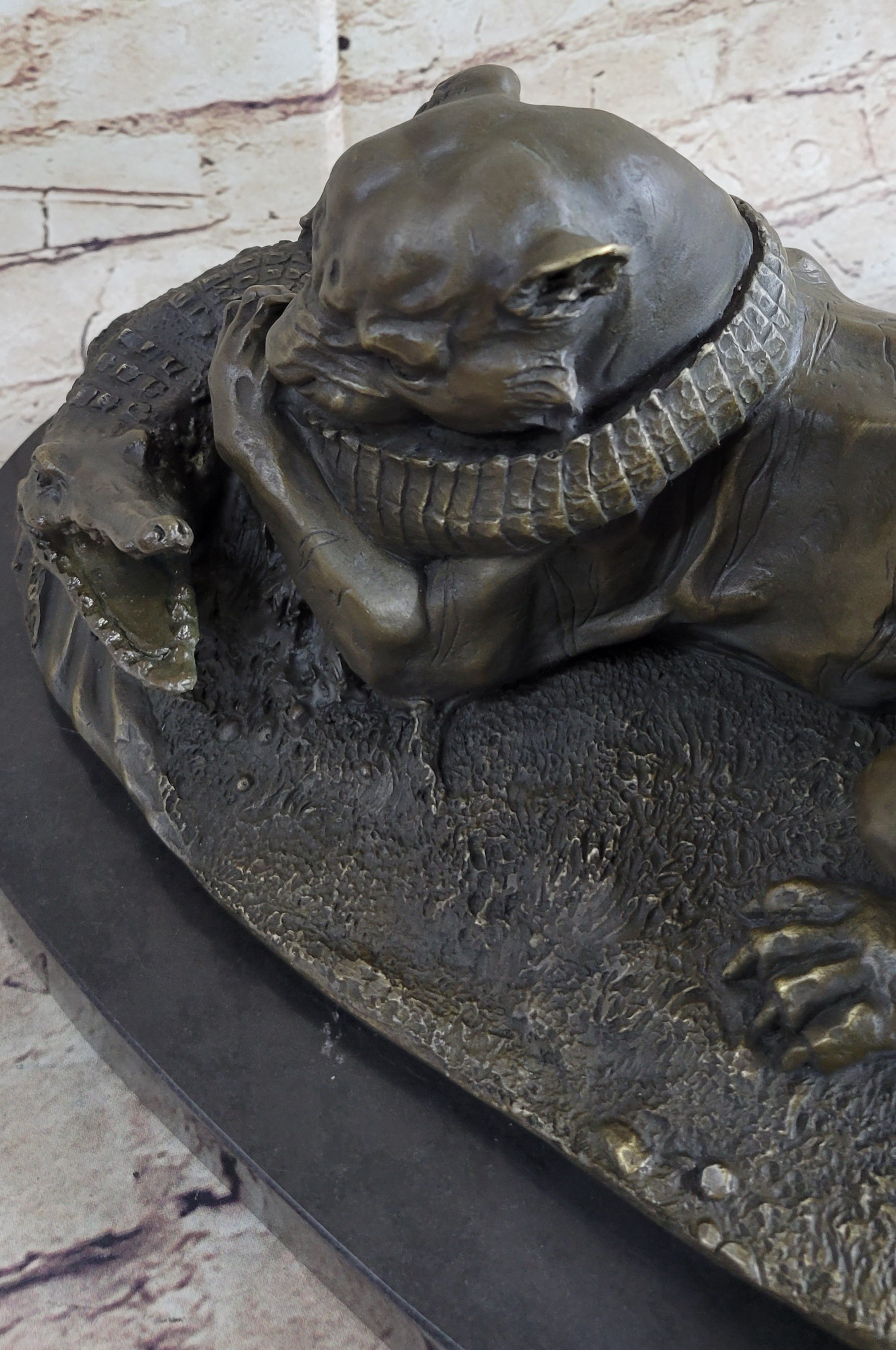 Panther Puma Mountain Lion vs. Alligator Bronze Sculpture