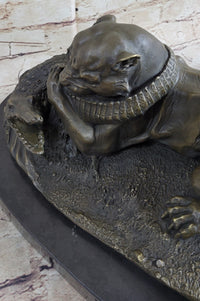 Panther Puma Mountain Lion vs. Alligator Bronze Sculpture