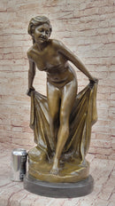 Sexy Nude Girl Holding Towel Bronze Sculpture Figure Art
