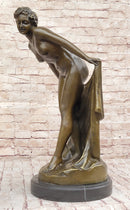 Sexy Nude Girl Holding Towel Bronze Sculpture Figure Art