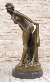 Sexy Nude Girl Holding Towel Bronze Sculpture Figure Art