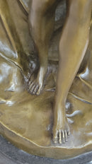 Sexy Nude Girl Holding Towel Bronze Sculpture Figure Art