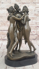Three Graces Greek Roman Nude Female Figures Sculpture on Marble Base