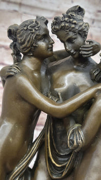 Three Graces Greek Roman Nude Female Figures Sculpture on Marble Base