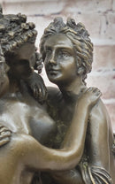 Three Graces Greek Roman Nude Female Figures Sculpture on Marble Base