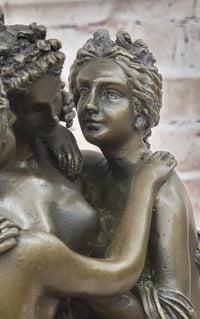 Three Graces Greek Roman Nude Female Figures Sculpture on Marble Base