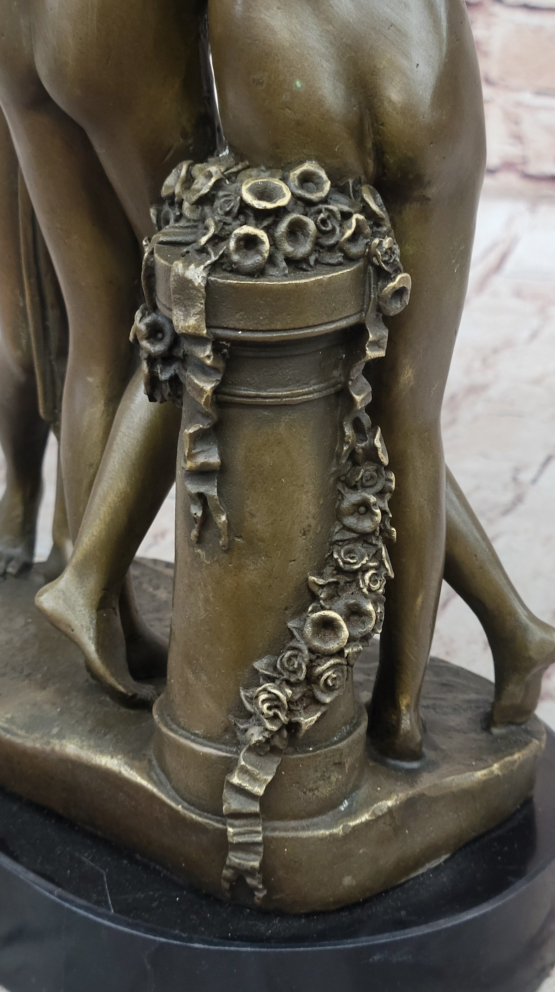 Three Graces Greek Roman Nude Female Figures Sculpture on Marble Base