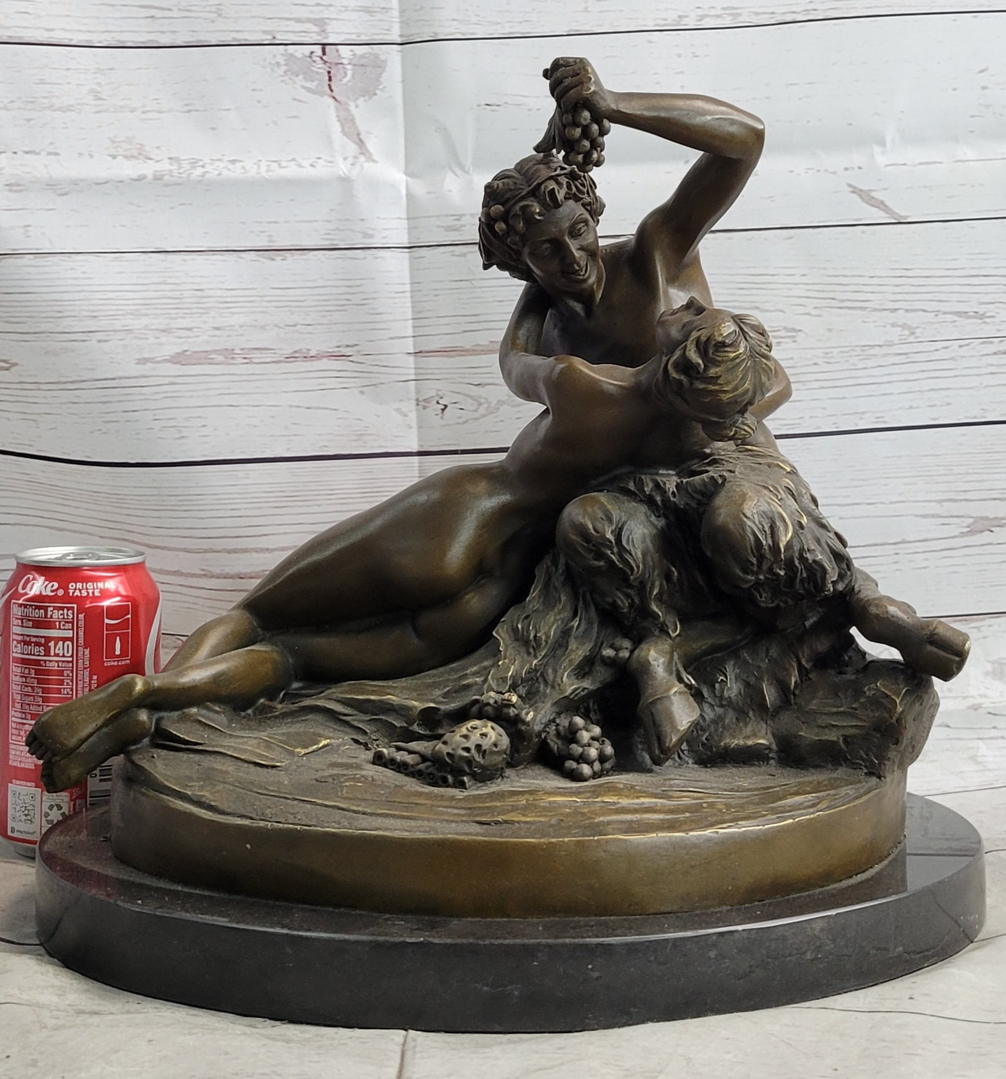 Dionysus Bacchus Faun Seducing Nude Nymph - Bronze Sculpture Art
