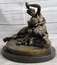 Dionysus Bacchus Faun Seducing Nude Nymph - Bronze Sculpture Art