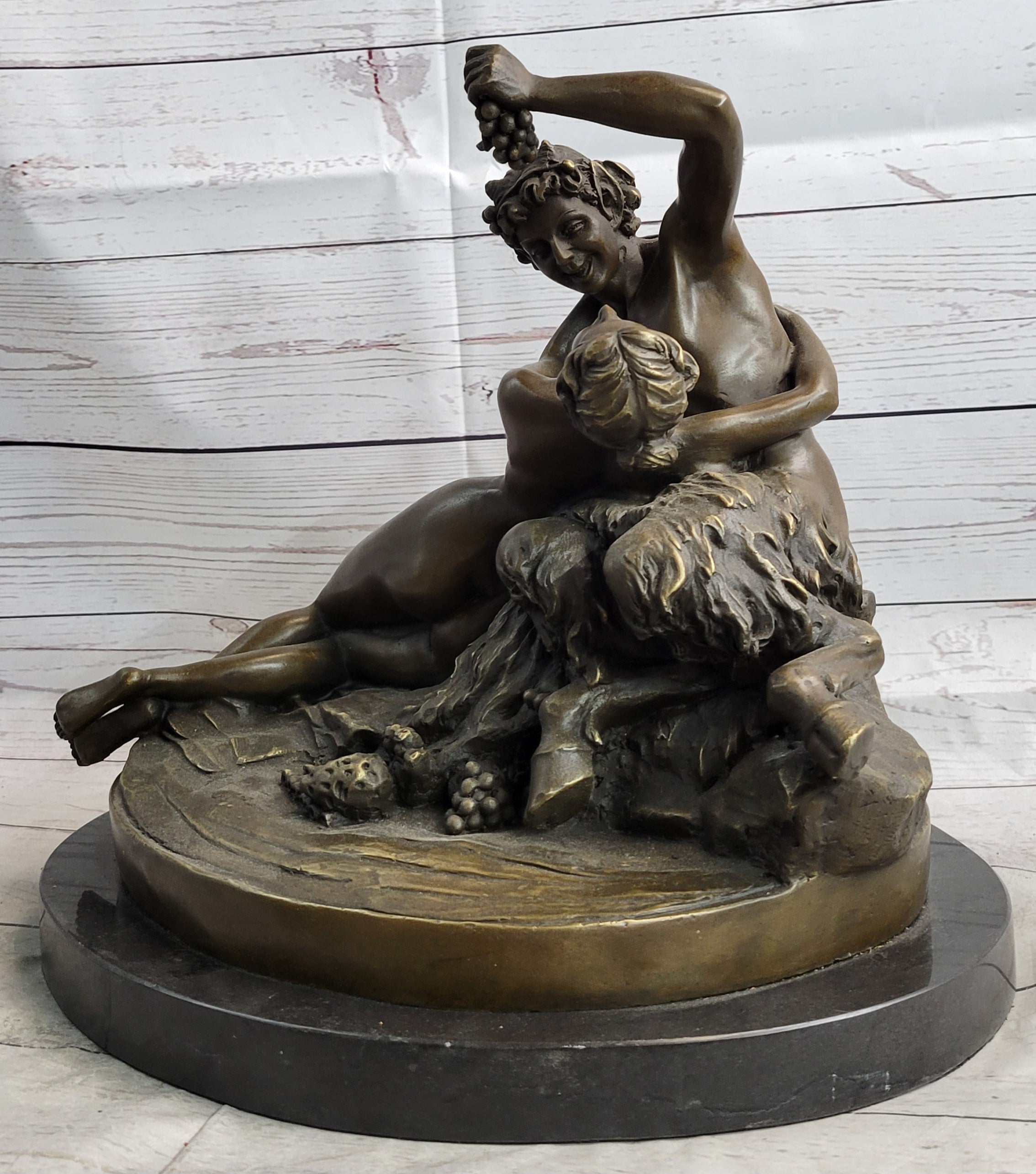Dionysus Bacchus Faun Seducing Nude Nymph - Bronze Sculpture Art