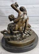 Dionysus Bacchus Faun Seducing Nude Nymph - Bronze Sculpture Art
