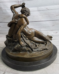 Dionysus Bacchus Faun Seducing Nude Nymph - Bronze Sculpture Art
