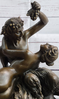 Dionysus Bacchus Faun Seducing Nude Nymph - Bronze Sculpture Art