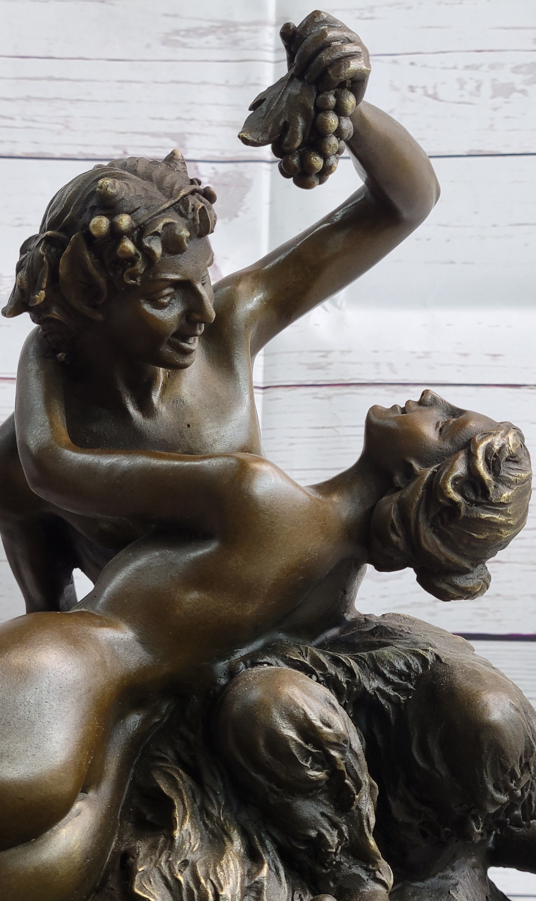 Dionysus Bacchus Faun Seducing Nude Nymph - Bronze Sculpture Art