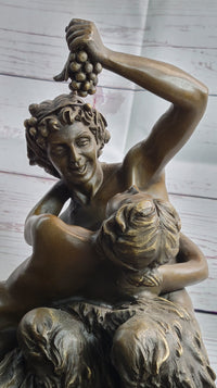 Dionysus Bacchus Faun Seducing Nude Nymph - Bronze Sculpture Art