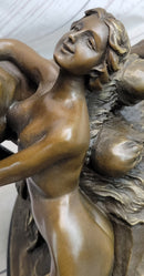 Dionysus Bacchus Faun Seducing Nude Nymph - Bronze Sculpture Art