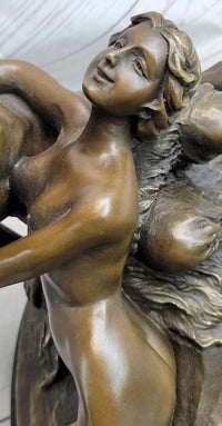 Dionysus Bacchus Faun Seducing Nude Nymph - Bronze Sculpture Art