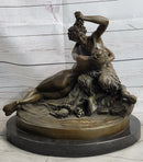 Dionysus Bacchus Faun Seducing Nude Nymph - Bronze Sculpture Art
