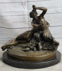 Dionysus Bacchus Faun Seducing Nude Nymph - Bronze Sculpture Art