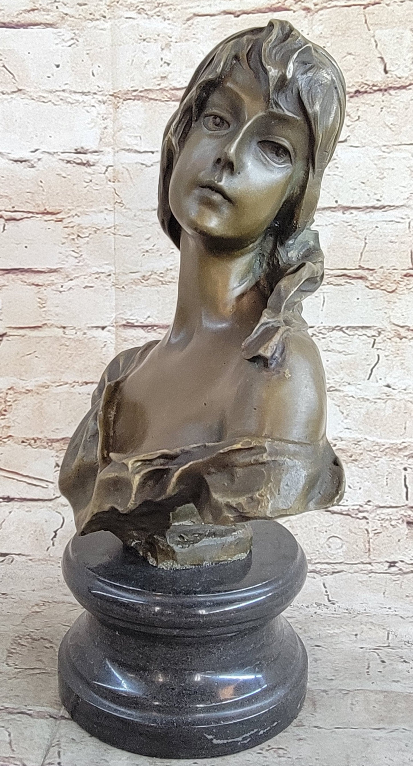 Milo “Maiden’s Gaze” Bronze Female Bust on Marble Base