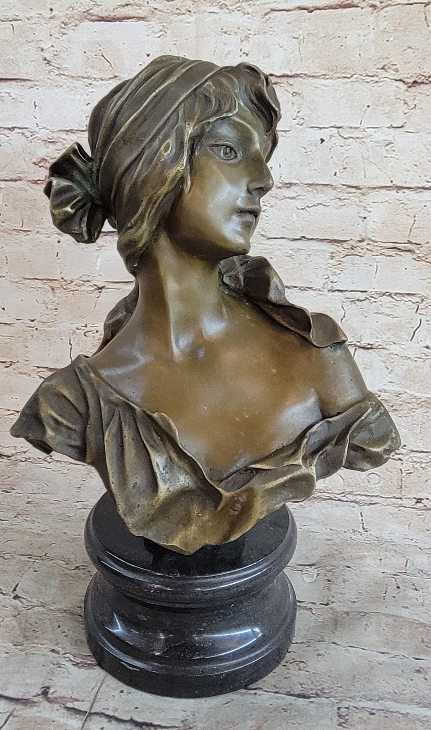 Milo “Maiden’s Gaze” Bronze Female Bust on Marble Base