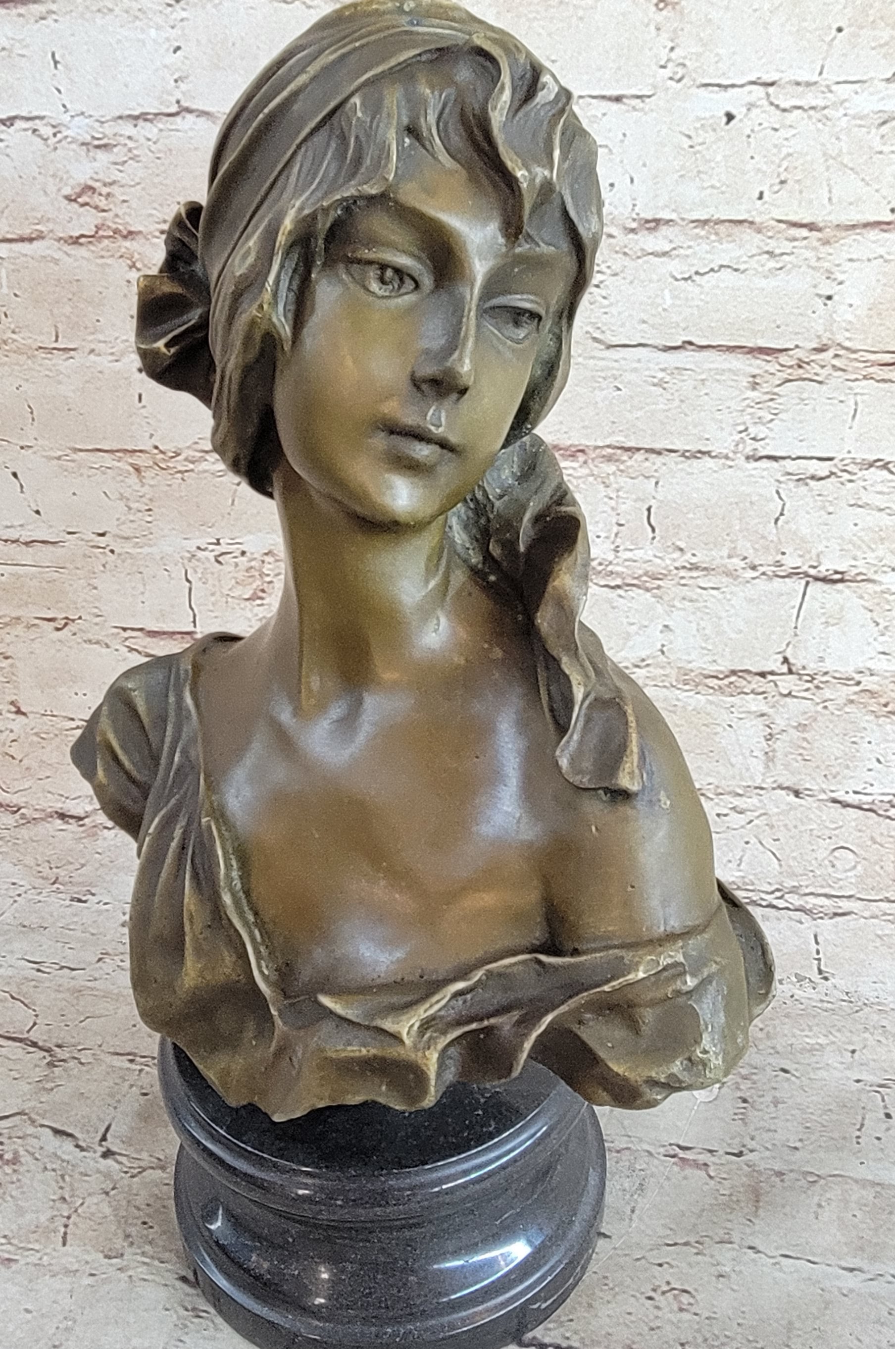 Milo “Maiden’s Gaze” Bronze Female Bust on Marble Base