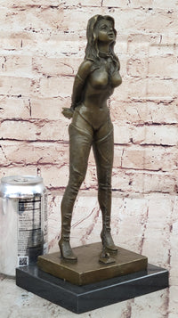 Bronze Bondage Sculpture – Erotic Female Figure in Thigh-High Boots