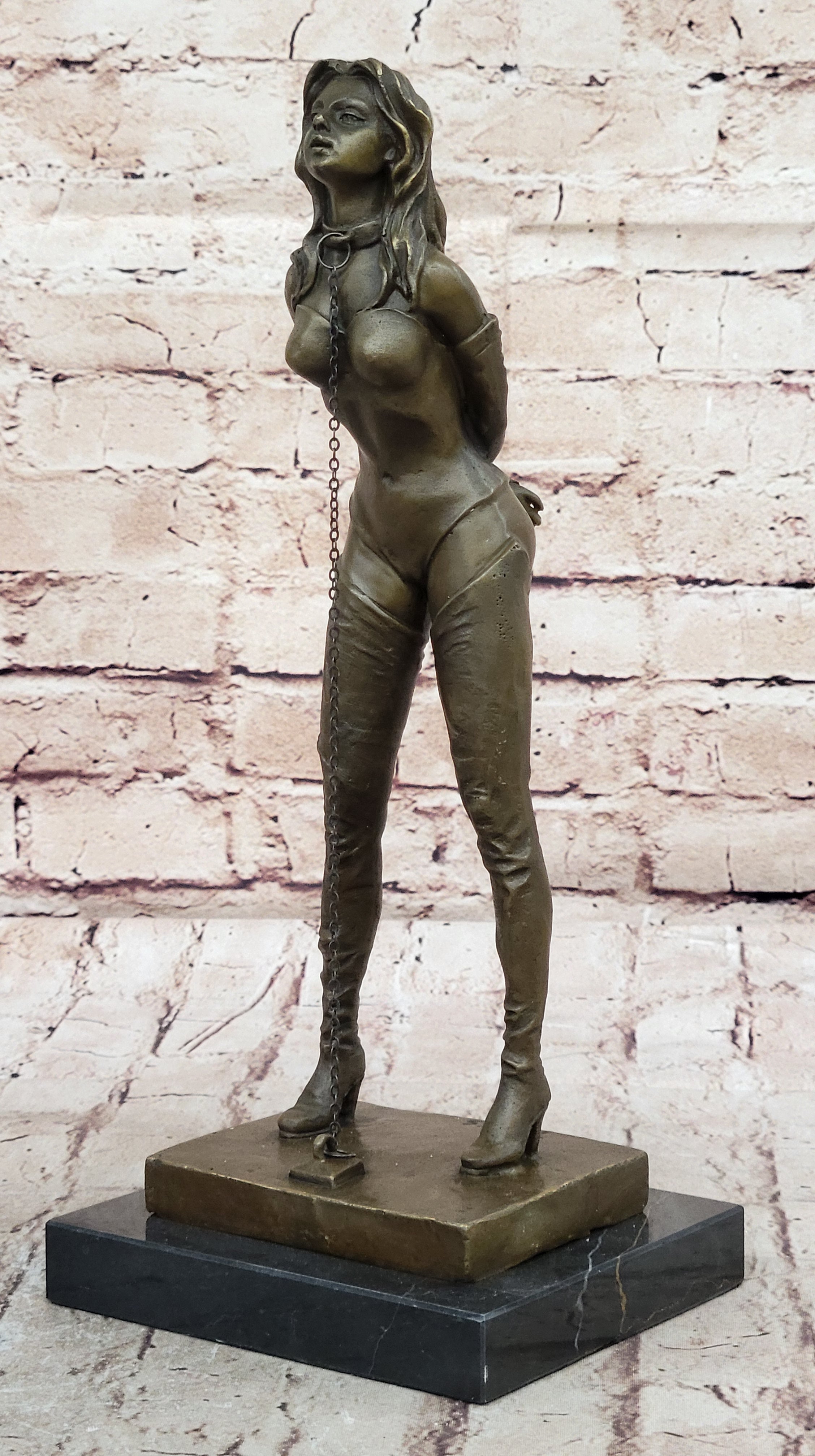 Bronze Bondage Sculpture – Erotic Female Figure in Thigh-High Boots
