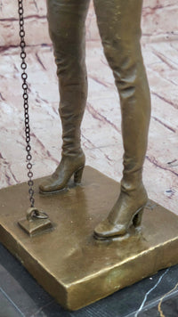 Bronze Bondage Sculpture – Erotic Female Figure in Thigh-High Boots