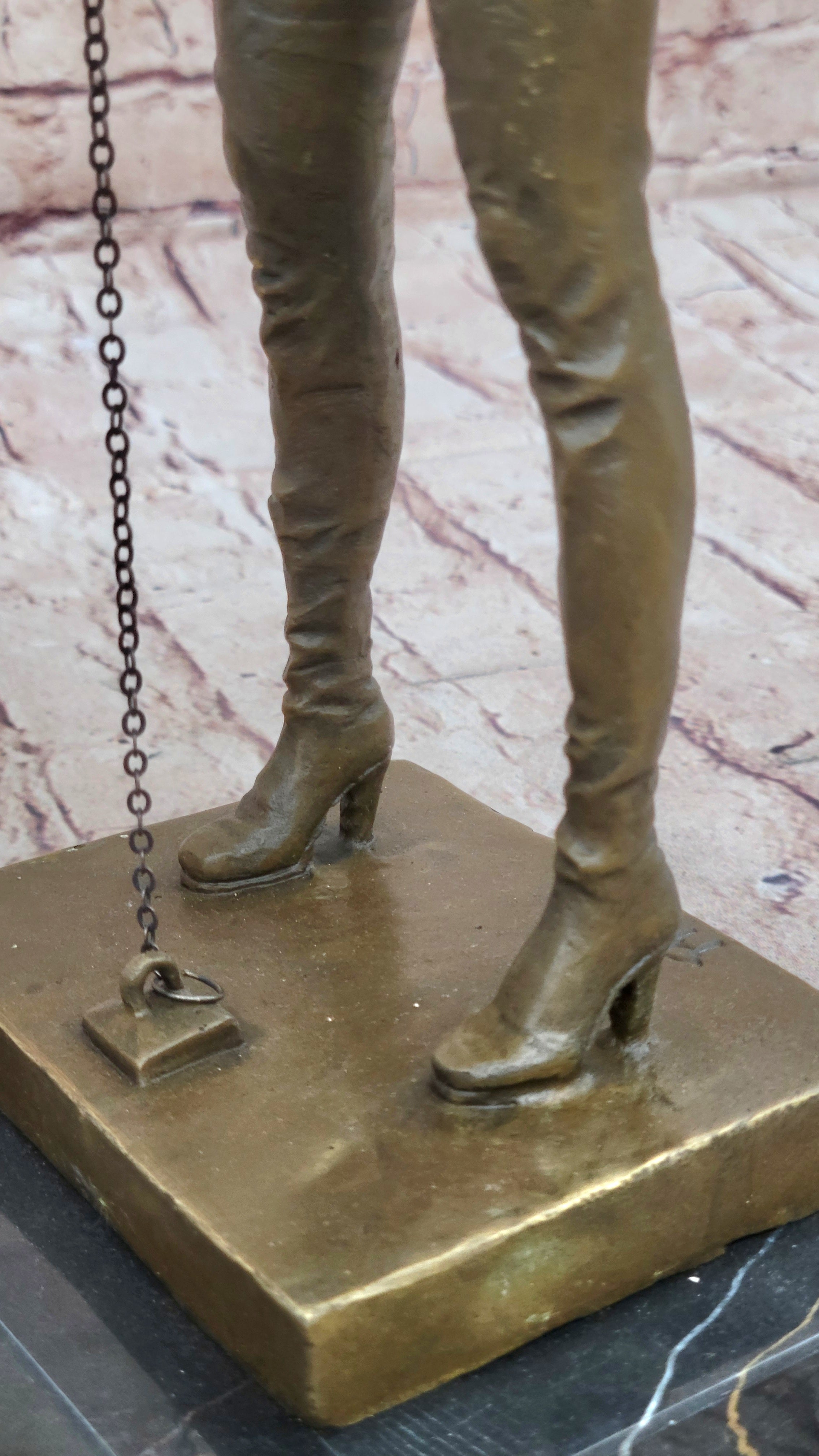 Bronze Bondage Sculpture – Erotic Female Figure in Thigh-High Boots
